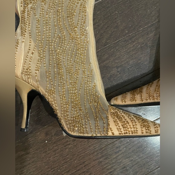 AMAZING Y2K SEGIO ROSSIE GOLD BEADED KNEE BOOTS 38 - Picture 3 of 5